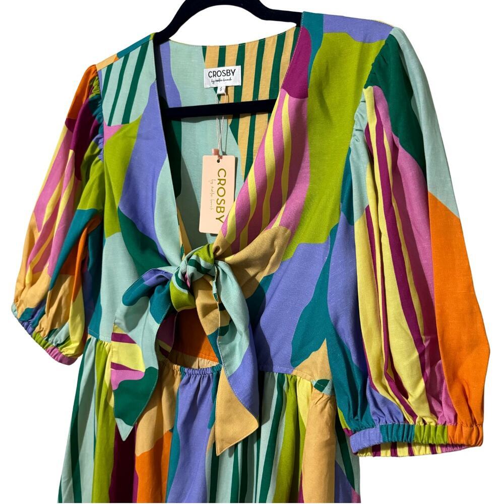 CROSBY by MOLLIE BURCH Emilie Dress Fields Tie Front Cutout Colorful Dress NWT S - Picture 3 of 12